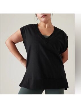 Athleta Retroterry V-Neck Sweatshirt Tee Black NWT | Athleisure Lounge Top